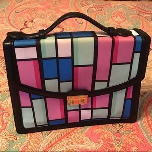 Used Vera Bradley Black Printed Handbag w/ Strap